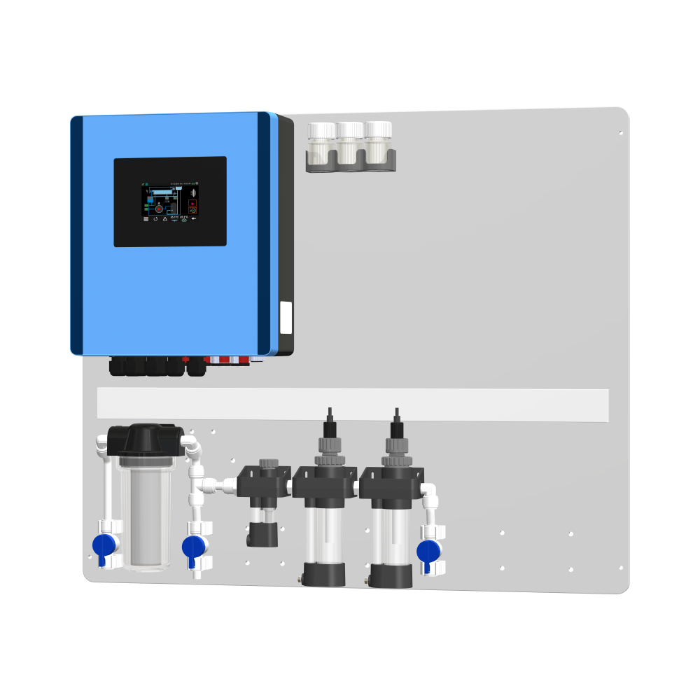 Sistem iQuaAdvanced FS PR - İleri Seviye, Yüzme Havuzu, Çift pH, Çift Redox(ORP), Kontrol Otomasyon Sistemi, Filtreli, Akış Sensörlü